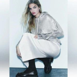 ZARA FOIL HOODED KNIT SWEATSHIRT